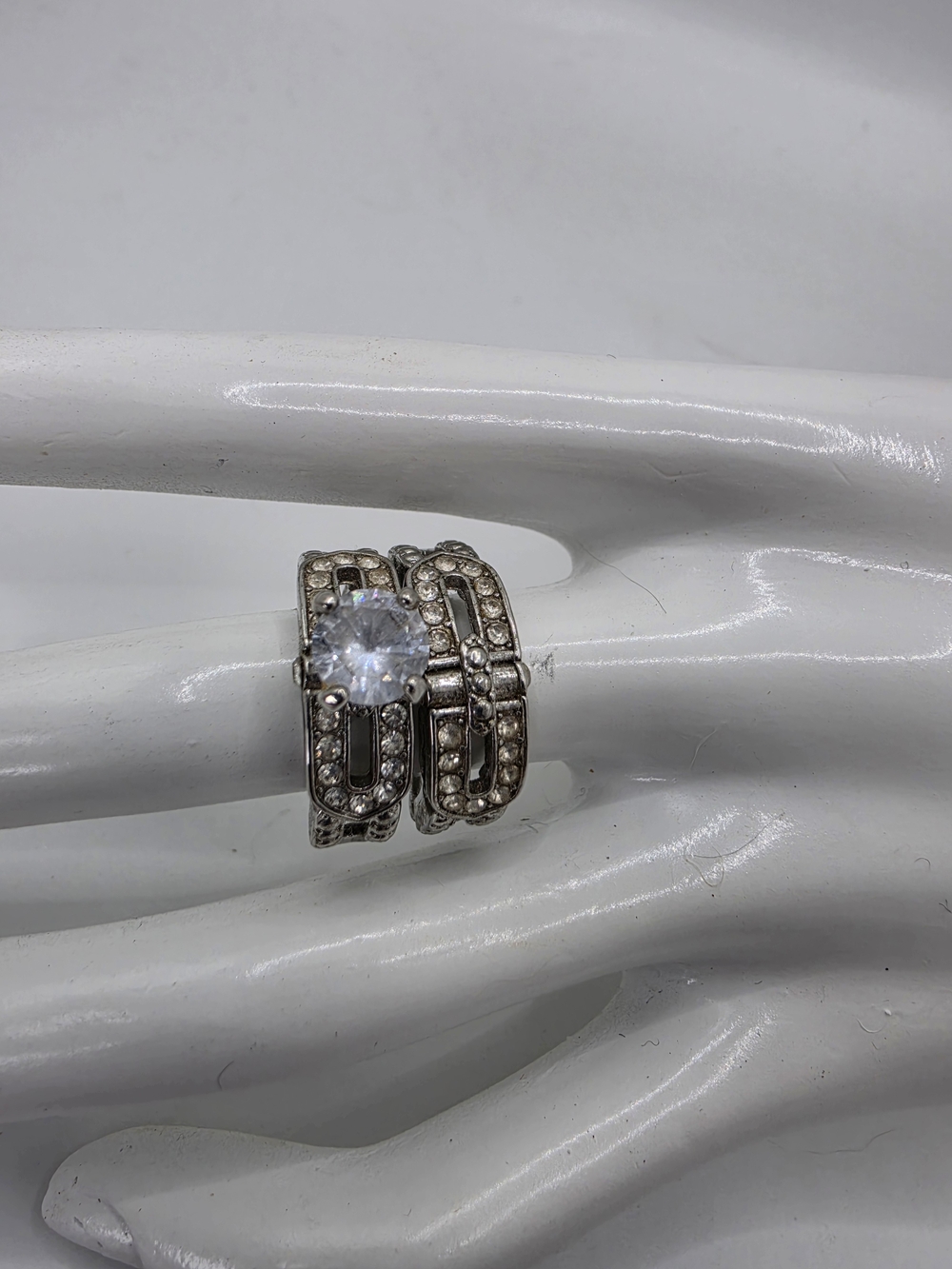 2 Piece Brilliant Emerald Crystals 4 Prong Engagement Wedding Rings Size 6
